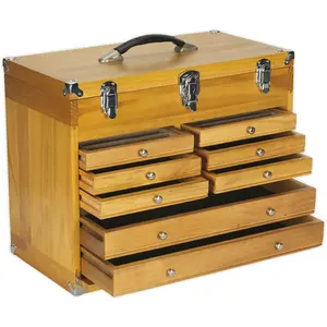 Wooden 8 Drawer Machinist Toolbox - Lockable Portable Chest for Tools