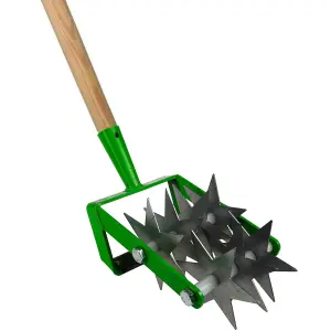 Rotary Soil Cultivator, 2-in-1 Hand Tool - Soil Rejuvenator, Hand Scarifier Head & Handle, 14 cm / 5" Wide, Gardening and Farming