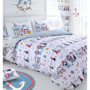 Rasheema Duvet Set Turquoise / Beach Huts Seaside Fun Nautical / Single - 1 Standard Pillowcase