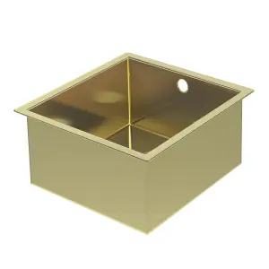 GoodHome Koseret Brushed Brass Stainless steel 1 Bowl Kitchen sink 430mm x 450mm