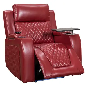 Electric Recliner Armchair & Cinema Seat with Cup Holders and Massage in Red Leather Aire - Venice Series One