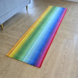 Rainbow Stripe Colour Block Wool Runner Rug in Multi - 67x300cm