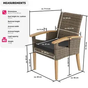 Garden Chair Rosarno - polyrattan with wooden frame, weather and UV-resistant - nature