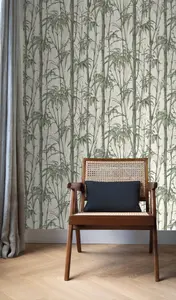 Rasch Florentine Bamboo Shimmer White and Green Wallpaper