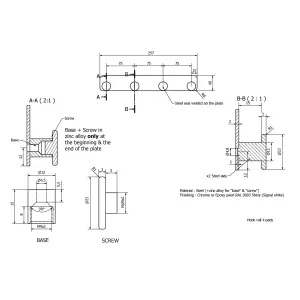 GoodHome Koros Steel 4 Hook rail, (L)257mm (H)40mm