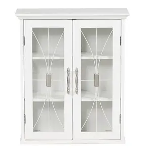 Teamson Home Bathroom Wall Cabinet, Wooden Cabinet with 2 Doors, Glass Doors, Bathroom Storage, White