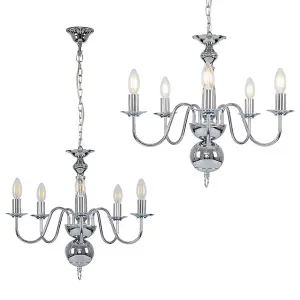 ValueLights Gothica Traditional 5 Way Chrome Flemish Style Ceiling Light Chandelier Fitting