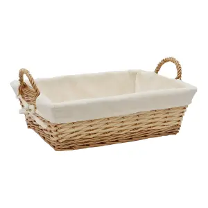 JVL Hand Woven Acacia Rectangular Willow Storage Basket with Lining, Honey Finish