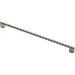 Round Bar Pull Handle 488 x 14mm 448mm Fixing Centres Satin Nickel & Steel