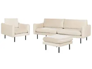 Velvet Living Room Set with Ottoman Light Beige VINTERBRO