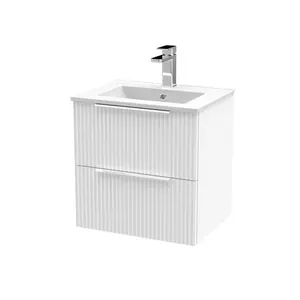 Fluted 500mm Wall Hung Single Vanity Unit Satin White