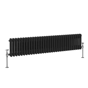 Right Radiators 300x1460 mm Horizontal Traditional 2 Column Cast Iron Style Radiator Black