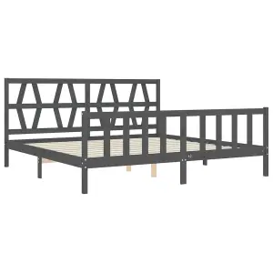 Berkfield Bed Frame with Headboard Grey 200x200 cm Solid Wood