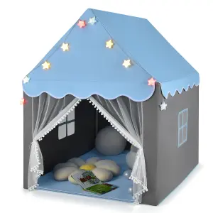 Costway Kids Tent Playhouse w/Windows Star Lights Mat Zippers Play Teepee Gift