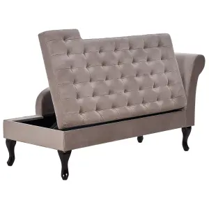 Right Hand Velvet Chaise Lounge with Storage Taupe PESSAC