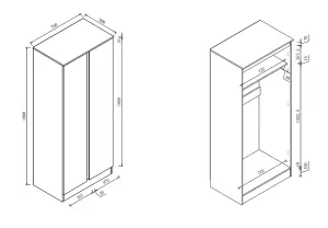 ZITA - 2 Door Plain Wardrobe + 2 Door Plain Wardrobe in Matt White Marble Effect