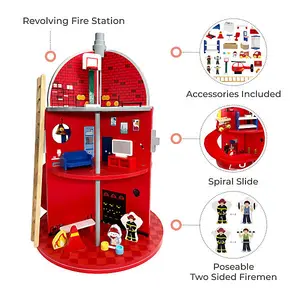 Teamson Kids 3-Story Fire House with 25-piece Figurines Set, Red