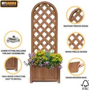 Brown Arched Wooden Planter Lattice Trellis Flowerpot Plant Box 112cm