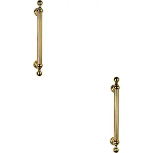 2x Ornate Pull Handle with Reeded Grip 353mm Fixing Centres Polished Brass