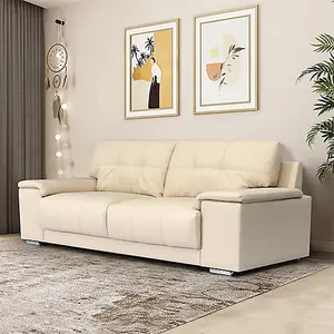 Kensington Faux Leather 3 Seater Sofa In Ivory