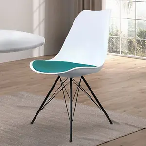 Soho White and Teal Plastic Dining Chair with Black Metal Legs