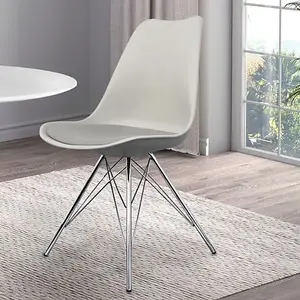 Soho Light Grey Plastic Dining Chair with Chrome Metal Legs