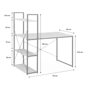 sweeek. Desk with integrated 4-shelf bookcase Loft Natural 113x60x120 cm