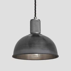 Industville Knurled Dome Pendant Light, 8 Inch, Pewter, Pewter Holder