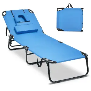 Costway Folding Face Down Tanning Chair Adjustable Beach Lounge Chair W/ Face Hole