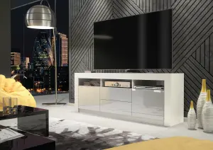 Modern TV Unit 160cm White with High Gloss Grey Doors - Creative Furniture