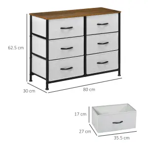 HOMCOM 6 Drawer Fabric Chest of Drawers w/ Wooden Top for Closet Hallway Grey