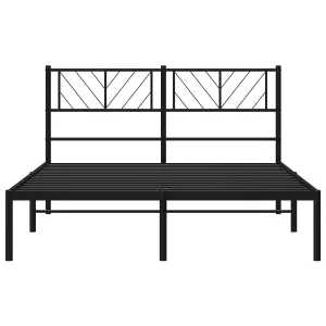 Berkfield Metal Bed Frame with Headboard Black 140x190 cm