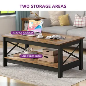 O'Kean 4 Legs Coffee Table with Storage Black / Vintage Brown