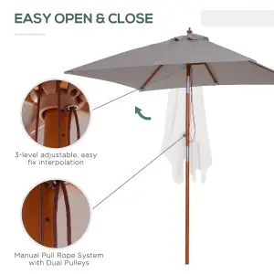 Outsunny Wooden Patio Umbrella Market Parasol Outdoor Sunshade Grey