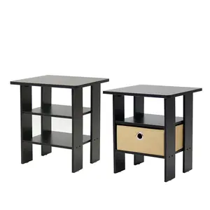 Joseph Side Table Nightstand with Bin Drawer, 2 per set (Set of 2) Espresso