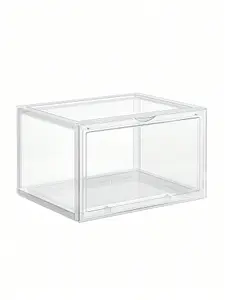 SONGMICS Shoe Boxes, Set Of 6, Stackable Storage Trunk With Door, Plastic, Size Up To 46, 28 X 36 X 22 Cm, Transparent