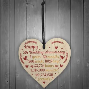 Red Ocean Handmade Wooden Heart Plaque 5th Wedding Anniversary Gift For Her Him Husband Wife Congratulations