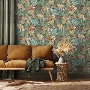 Muriva Green Tropical Water coloured effect Embossed Wallpaper