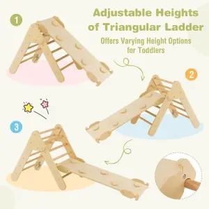 Costway 3-in-1 Triangle Climbing Set Wooden Toddler Climbing Frame with Reversible Ramp Arch