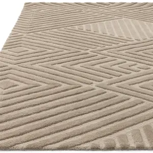 Taupe Handmade Wool Modern Easy to Clean Handmade Geometric Dining Room Bedroom And Living Room Rug-200cm X 290cm