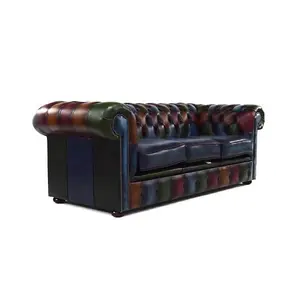 Chesterfield Handmade Patchwork 3 Seater Sofa Antique Real Leather In Classic Style