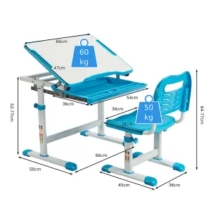 COSTWAY Kids Desk & Chair Set Adjustable Study Table with Tilting Tabletop