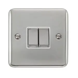 Curved Polished Chrome 10A 2 Gang 2 Way Ingot Light Switch - White Trim - SE Home