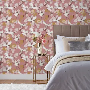 furn. Demoiselle Blush Pink Botanical Printed Wallpaper