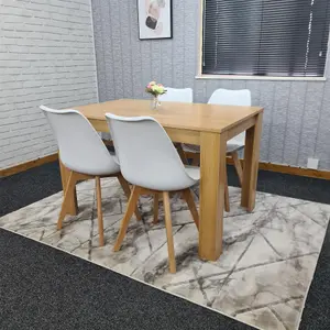 Dining Table and 4 Chairs Oak Effect Wood 4 White Plastic Leather Chairs Dining Room