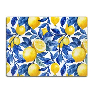 Textured Glass Chopping Board Abstract Lemon Design - Large