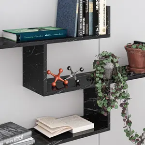 Summer-Louise 3 Piece Floating Shelf Wall Mounted Bookcase Black Marble