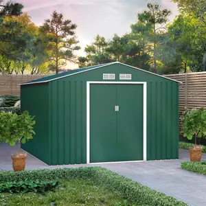 BillyOh Ranger Apex Metal Shed With Foundation Kit - 9x10 Dark Green