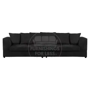 Luxor Long Fabric Jumbo Cord 4 Seater Sofa - Scatter Back Black