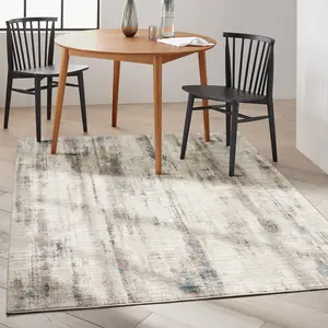 Ivory Grey Blue Abstract Pattern Bedroom & Living Room Rug -160cm X 221cm